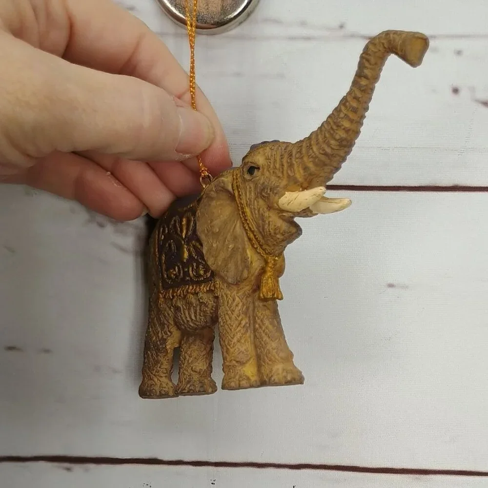 Handcrafted Resin Elephant Hanging‎ Ornament With Purple & Gold Accents For Home